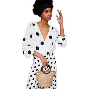 ZARA | Polka Dot Faux Wrap Bodysuit size large